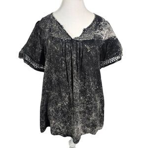 ONE WORLD Boho Black and White  Blouse Size L